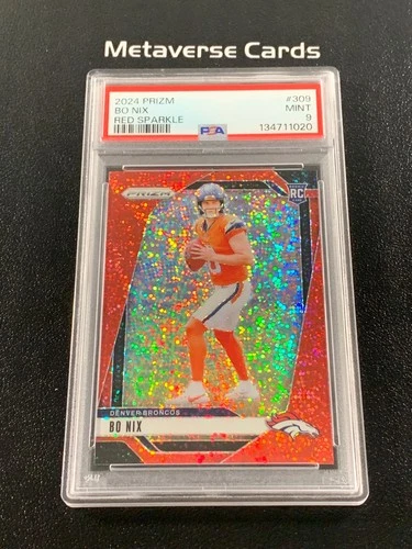 2024 Prizm Bo Nix RC Rookie Red Sparkle Broncos PSA 9