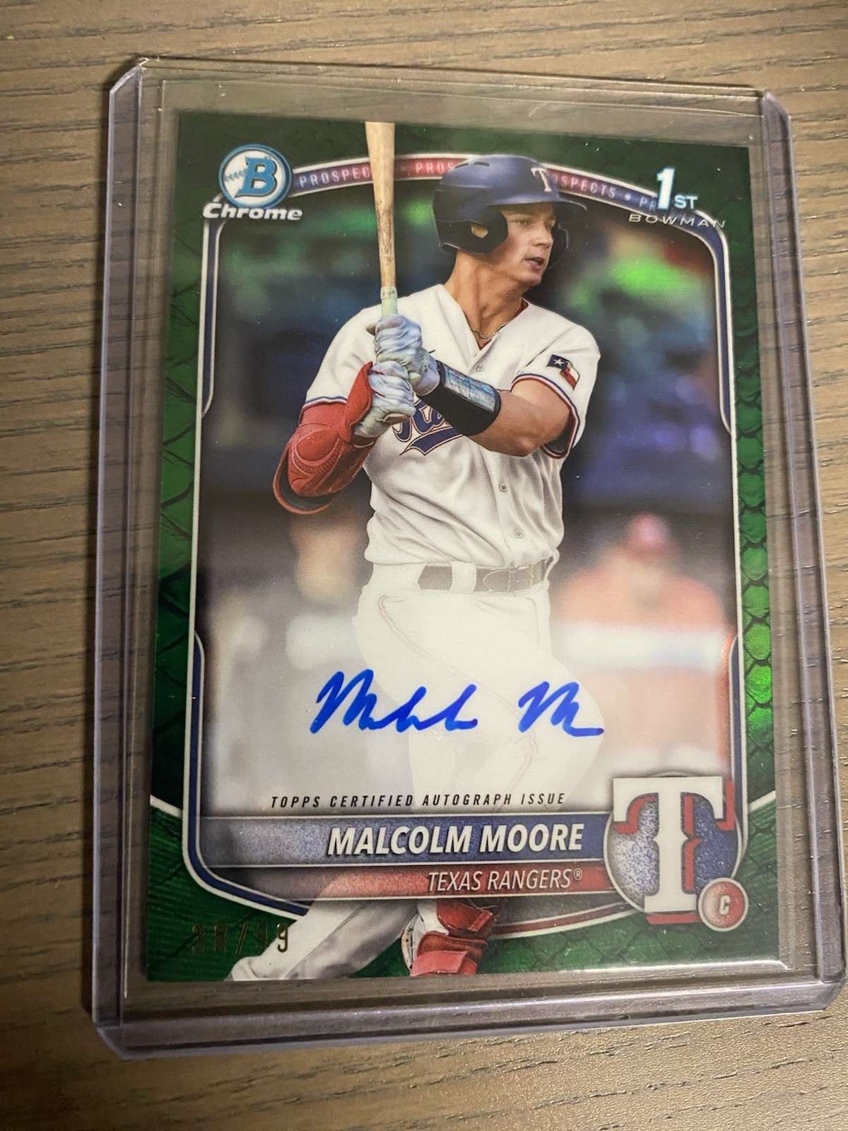 Malcolm Moore 2025 Bowman Chrome 1st Green Reptilian Refractor Auto /99 CPA-MMO