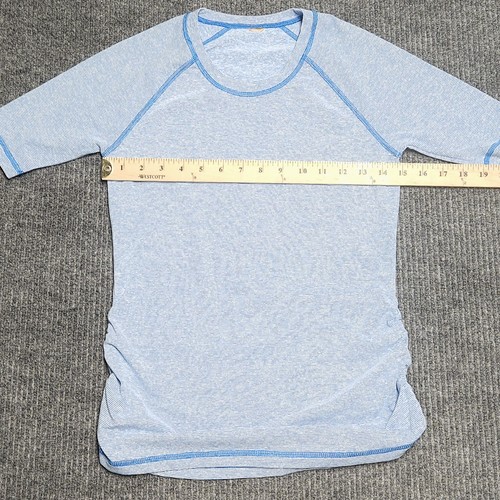 Lucy Top Women Small Blue Striped Cinched Side Athletic Activewear Reflective - Picture 6 of 7
