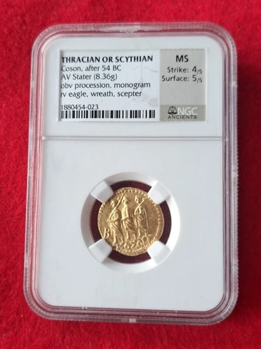 Thracian  Scythian Coson Gold AV Stater Coin 54 BC NGC MS 4/5 Strike 5/5 Surface
