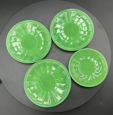 Vintage 4 Akro Agate Jadeite Green Glass Children's Plates  Saucer 1940's