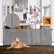 Reinforced No Drill 100" Wide Retractable Baby Gates for Doorways No Drilling Ex