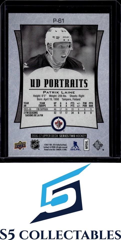 2016-17 Upper Deck #P-61 Patrik Laine UD Portraits - Image 2 of 2