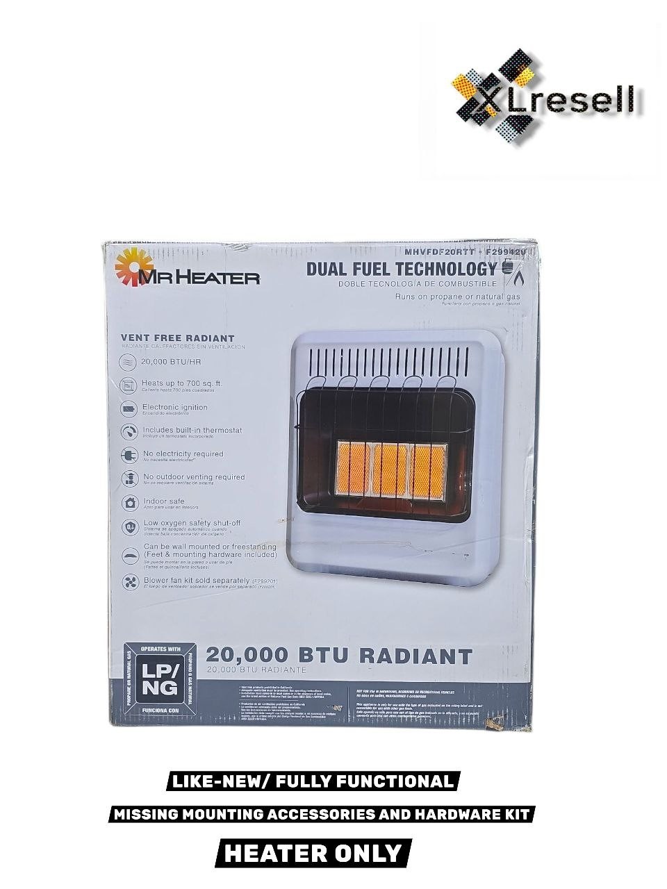 20,000 Btu Vent Free Radiant Natural Gas Or Propane Dual Fuel Heater