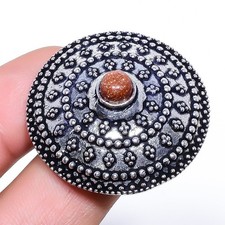 Natural Golden Sunstone Gemstone 925 Sterling Silver Ring Size Adjustable V763