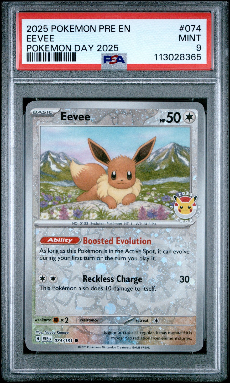 2025 POKEMON PRE EN-PRISMATIC EVOLUTIONS POKEMON DAY 2025 #074 EEVEE PSA 9