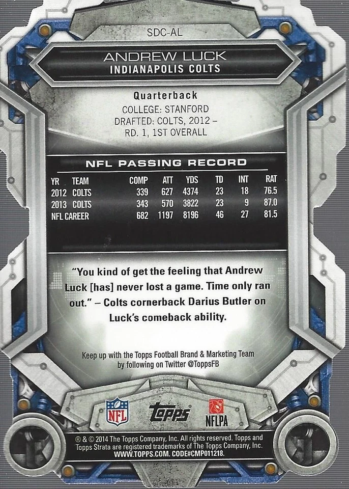 2014 Topps Strata Die Cuts #SDCAL Andrew Luck - FB - Image 2 of 2