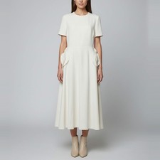 Valentino Cream Wool Silk Rose Appliqued Midi Dress L