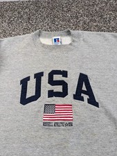 Vintage 90s Russell Athletic Sweatshirt USA American Flag Mens XL USA Made