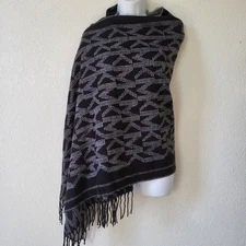 Michael Kors Reversible Wrap allover MK Logo Shawl Brown Black Womens One Size