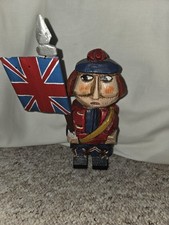 vintage hand-carved wooden statuette  British infantryman - some damage to hand 