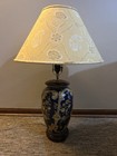Vintage porcelain table lamp with a cobalt blue vase-shaped body — photo 6