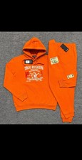 True Religion Men's Orange Tracksuit Set Hoodie  Pants Size XL