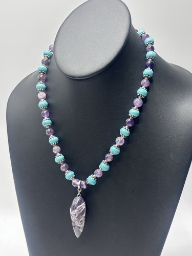 Turquoise Amethyst Necklace Sterling Silver 925 Pendant Gemstone Southwestern - Picture 8 of 10