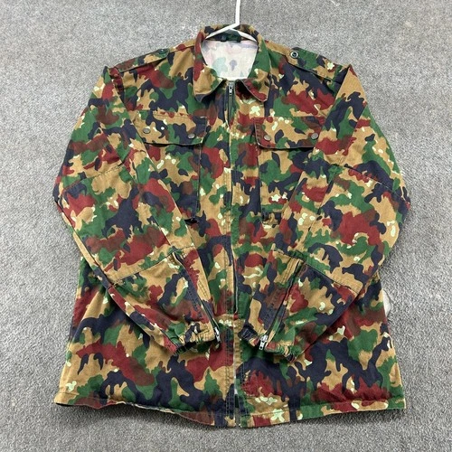VINTAGE Swiss Alpenflage Jacket Mens Large Red Green Combat Camo M83 Cotton OPTI video thumbnail