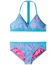 Nike Swimwear Kids Girls Blue Pink Doodle T-Back Bikini Swim Set Size L