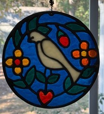 Dove Bird Suncatcher Artisan Made Faux Stained Glass Window Hanging Colorful 7"