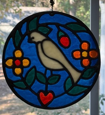 Dove Bird Suncatcher Artisan Made Faux Stained Glass Window Hanging Colorful 7''