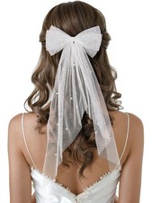 SWEETV Bridal Hair Bow Veil White Bow Clip Bachelorette Party Decorations Pea...
