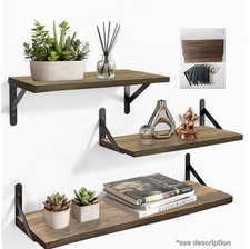 3× Floating Shelves Wall Mount Rustic Shelf Kitchen Bedroom Wooden Brown 40 35cm