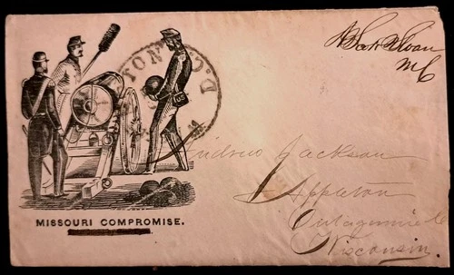 Civil War Patriotic -Firing Cannon Caricature "Missouri Compromise" to Wisconsin