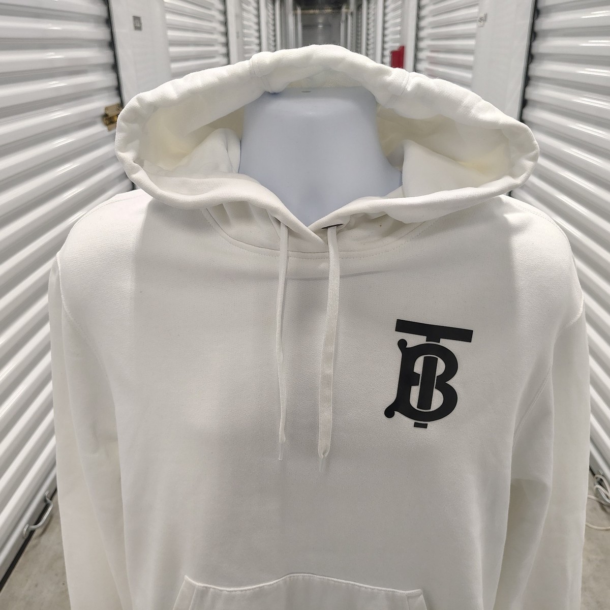 Burberry TB Monogram White Pullover Hoodie Mens XL Oversized