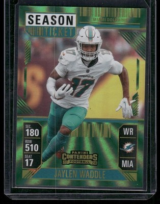 2024 Panini Contenders Rare #63 Jaylen Waddle Opening Kick (Green Laser) Ticket