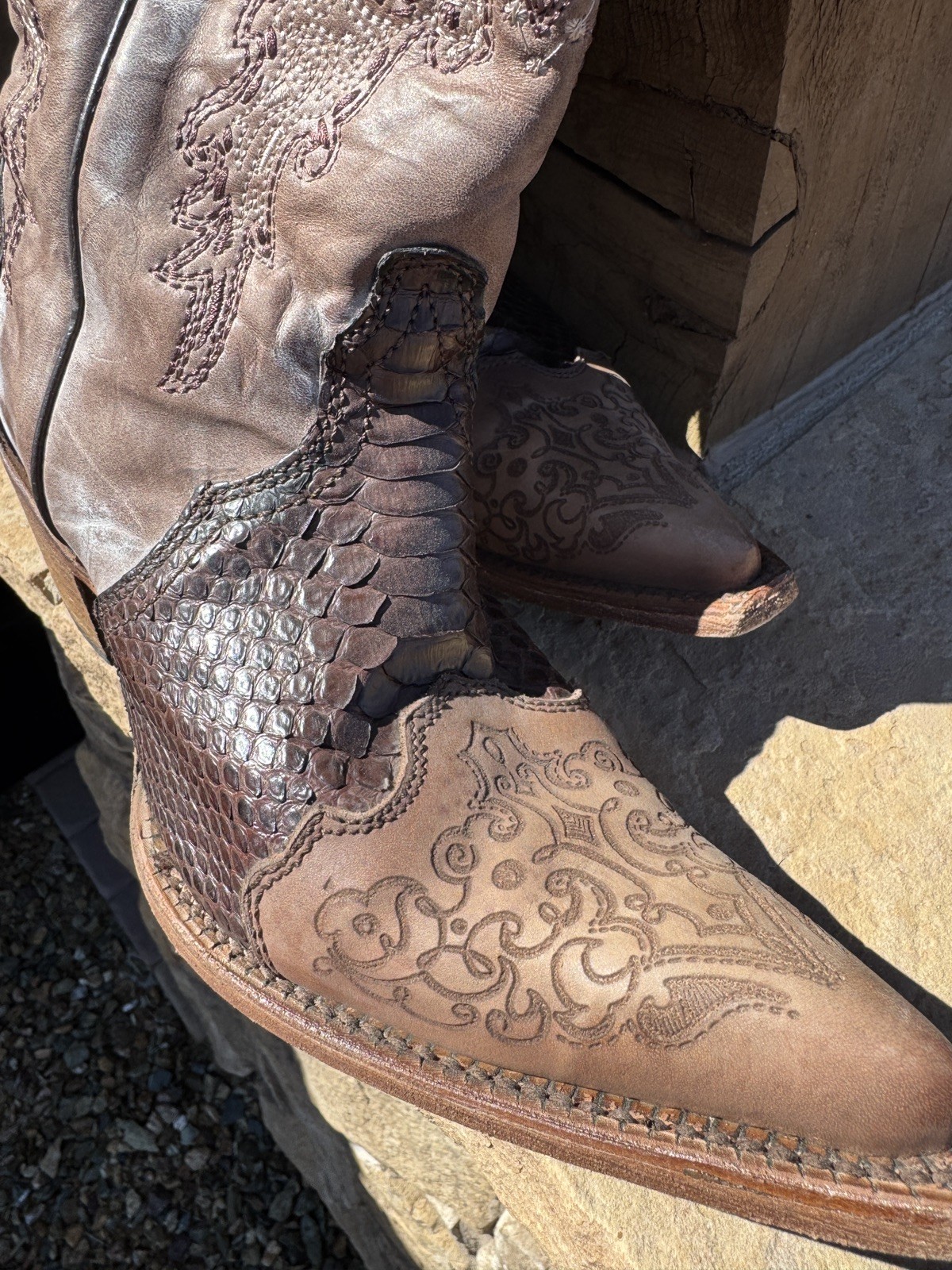 Corral Python Brown Leather Western Cowboy Boots … - image 3