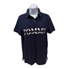 Tommy Hilfiger Mens Navy Blue Custom Fit Graphic Logo Polo Shirt Small