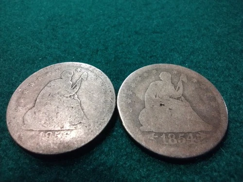 1854&1856 Seated Liberty Quarters In Good Condition Nice Coins See Pics