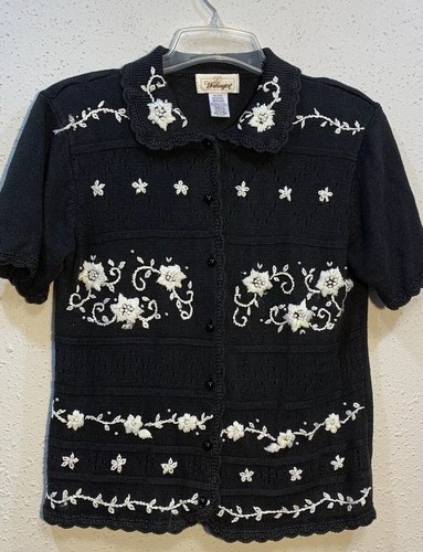 WORTHINGTON WOMENS VEST BLACK FLORAL EMBROIDERED SIZE MP VINTAGE 80’90’ - Picture 1 of 9