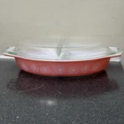 Vintage Pyrex Pink Daisy 1 1/2 Qt Divided Casserole w/ Lid
