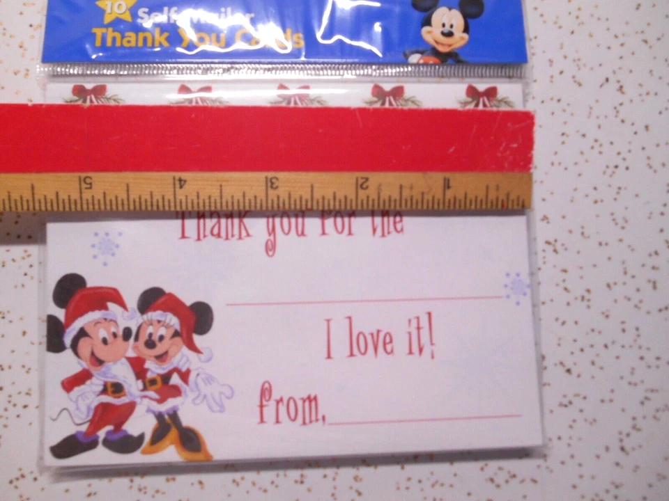 10 Disney Christmas MICKEY & MINNIE MOUSE Fold-over w/Seals Notecards THANK YOU - Image 3 of 4