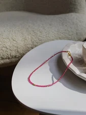 A++++  Nature Pink Spinal Faceted Round Gemstone Gold Feld Beads Necklaces 18''