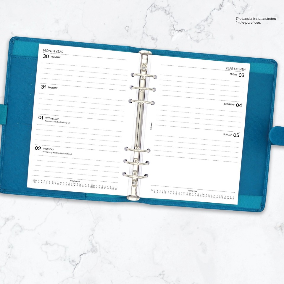 2026 2027 2028 Week on two pages lined diary refill Filofax A5 ...