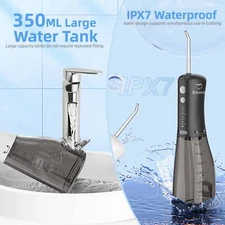 Cordless Water Flosser 350ml Oral Irrigator - IPX7, 4 Nozzles, Travel & Home