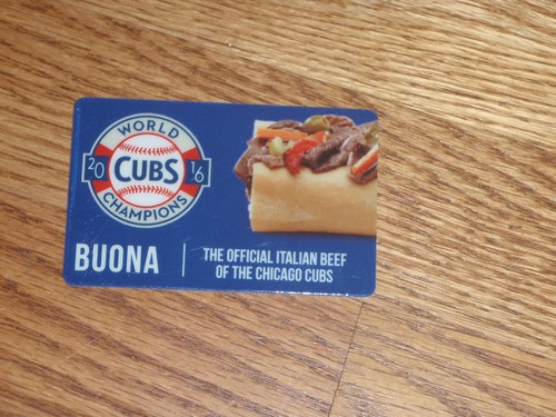 Chicago Cubs MLB 2016 WORLD SERIES Champions Buona Beef Gift Card 