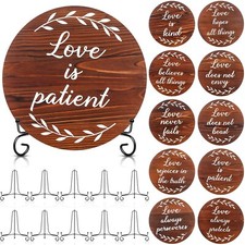 10 Sets Wedding Aisle Signs with Holders 1 Corinthians 13 Round Wooden Weddin...