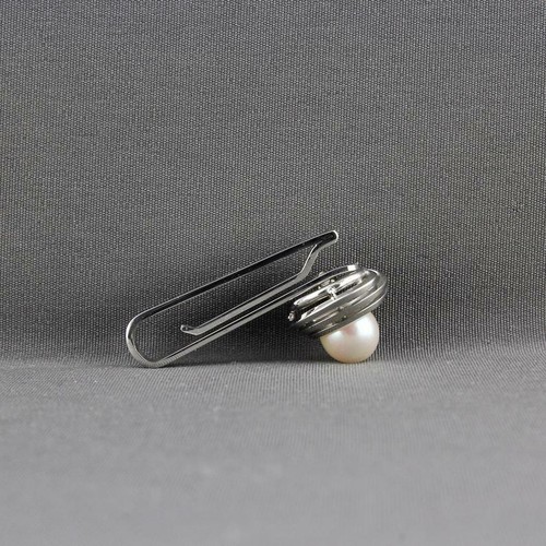 Art Deco 935 Argentium Silver Genuine White Pearl Slide Style Fantastic Tie Clip - Picture 3 of 6