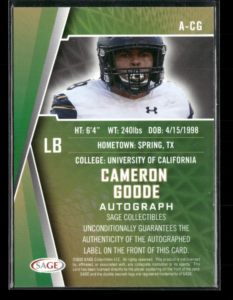 Cameron Goode 2022 Sage Red Auto - Image 2 of 2