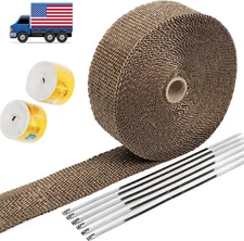 Titanium Wrap 1 Inch X 25 Feet Exhaust Header Heat Wrap & Gold Cool Tape + 6 Tie