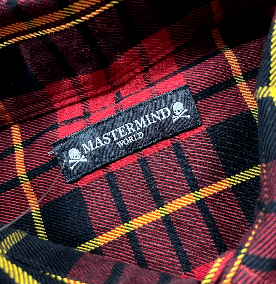 1458 Mastermind World Japan Oversized Plaid Skull Flannel Shirt Red