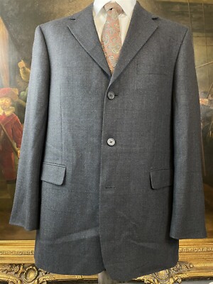 VTG Stafford 42L Wool Cashmere Herringbone Dark Gray Windowpane 3Btn Sport Coat