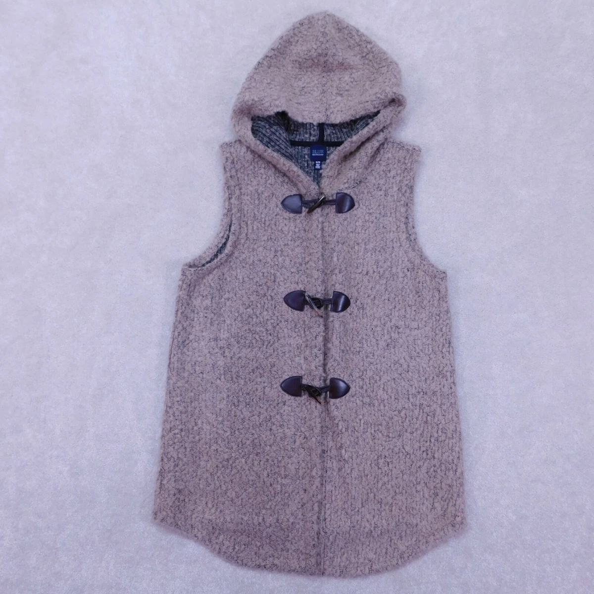 Saks Fifth Avenue BLUE Women's XL Hooded Toggle Vest Beige Polyester Wool  Blend