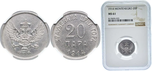 Montenegro 1914 20 Para Nickel NGC MS 61