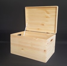 Wooden Box Storage Large Chest Boxes 40x30x24 Keepsake Plain Wood Lid Trunk