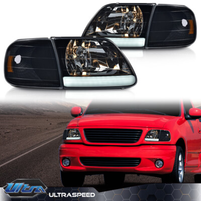 Fit For 97-03 Ford F150 Expedition LED Headlights w/ Turn Signal Lights Smoked