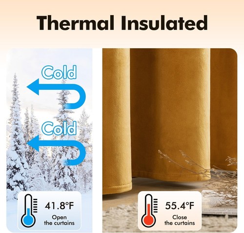 Thermal Insulated Grommet Velvet Curtains - Soundproof & Light Blocking, 2 Pcs - Picture 7 of 10
