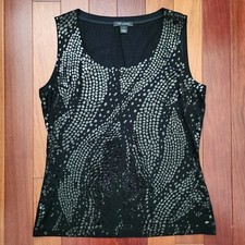 ST JOHN RT 13 GRP 2 Beads/Paillettes Viscose Spandex White/Gray Top/Shirt M