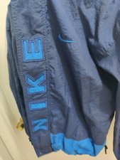vintage 90 s NIKE Lined Center Spell Out Logo Windbreaker XL Blue Full Zip